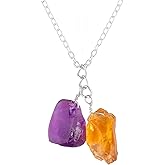 Raw Citrine and Amethyst Natural Crystals Pendant Necklace, Gemstone Rough, Energy Healing Crystals, Birthday, Gift for Her, Gemstone Jewelry 18 inch AAA+ Quality (citrine and amethyst)