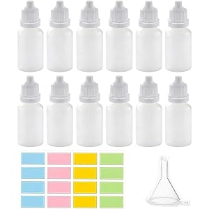 Eperlorit 12 Pcs Eye Dropper Bottles 20ml White Cap Leakproof Refillable | Clear Squeezable Travel Containers for Eye Drops,P