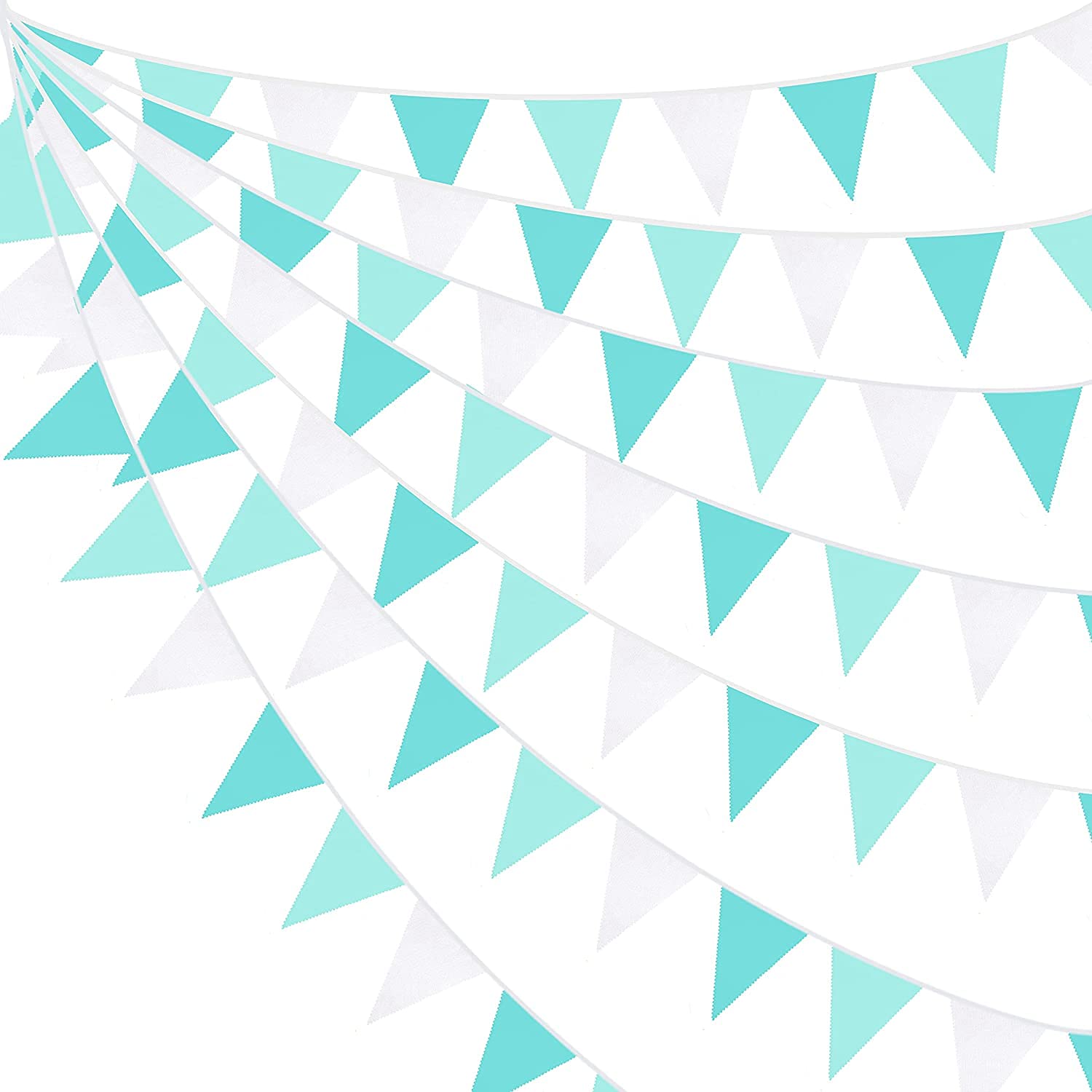 10M/32.8Ft Aqua Green Fabric Bunting Banner Party Decorations Teal Blue Cloth Triangle Flag Garland Pennant for Birthday Wedding Baby Shower Nursery Summer Outdoor Garden Hanging Festivals Decoration