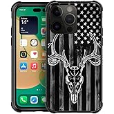 DJSOK Compatible with iPhone 14 Pro Max Case，Design Pattern Back Bumper Anti Scratch Reinforced Corners Soft TPU Caver,Cases for Men Women-Black Wood Grain USA American Flag Hunter Deer