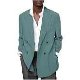 VENNYNG Men&lsquo;s Double Breasted Linen Cotton Blend Blazer Lightweight Sport Coat Breathable Summer Formal &amp; Smart Casual Jacket