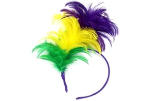 LKQBBSZ Mardi Gras Feather Fascinator Headband Tiara, Feather Headwear for Women Girls, 1920s Vintage Mardi Gras Headbands for Mardi Gras Parade, Carnival Party, Saint Patricks Party