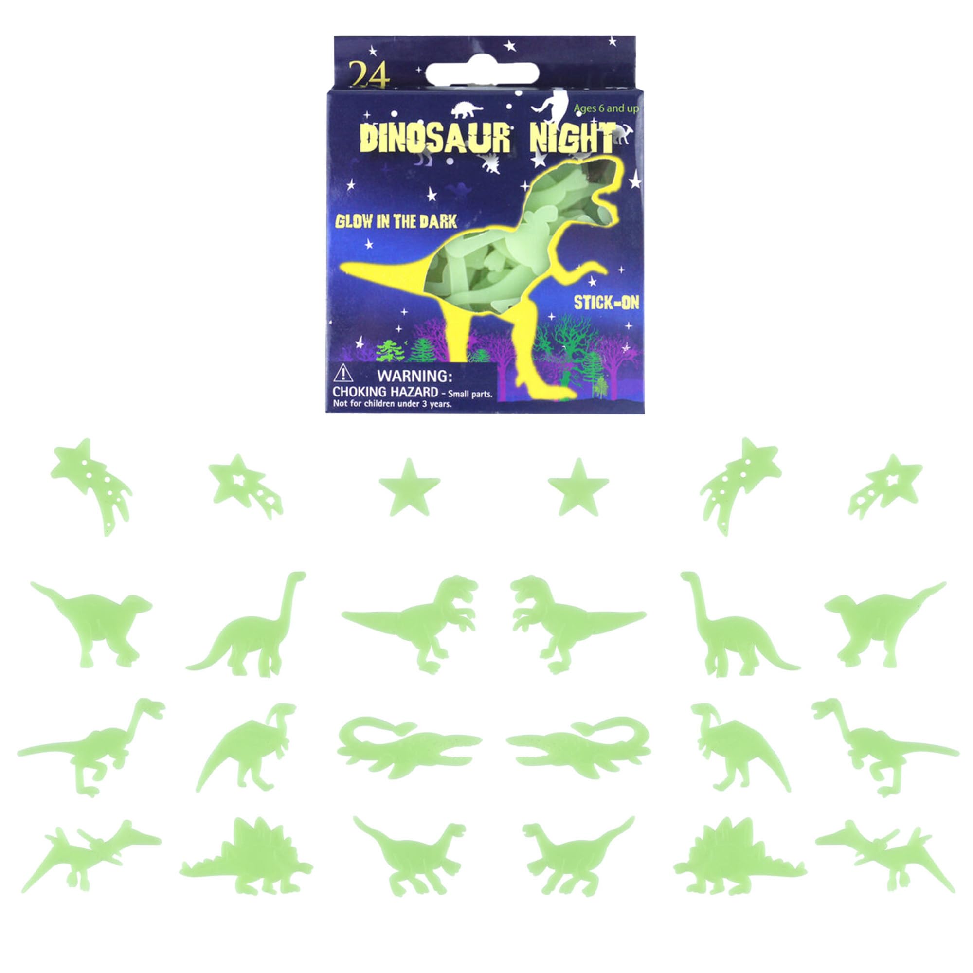 24 3D Glow in The Dark Magical Dinosaurs, Florescent Wall Decals, Decor Stickers for Sensory Nursery, Baby Kids Children Bedroom, Living Room Decoration