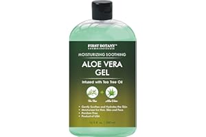 First Botany, Aloe Vera Gel from 100 Percent Pure Aloe Infused with Tea Tree Oil - Natural Raw Moisturizer for Hand Sanitizing Gel, Skin Care, Hair Care, Sunburn, Acne & Eczema -16.9 fl oz | 500 ml
