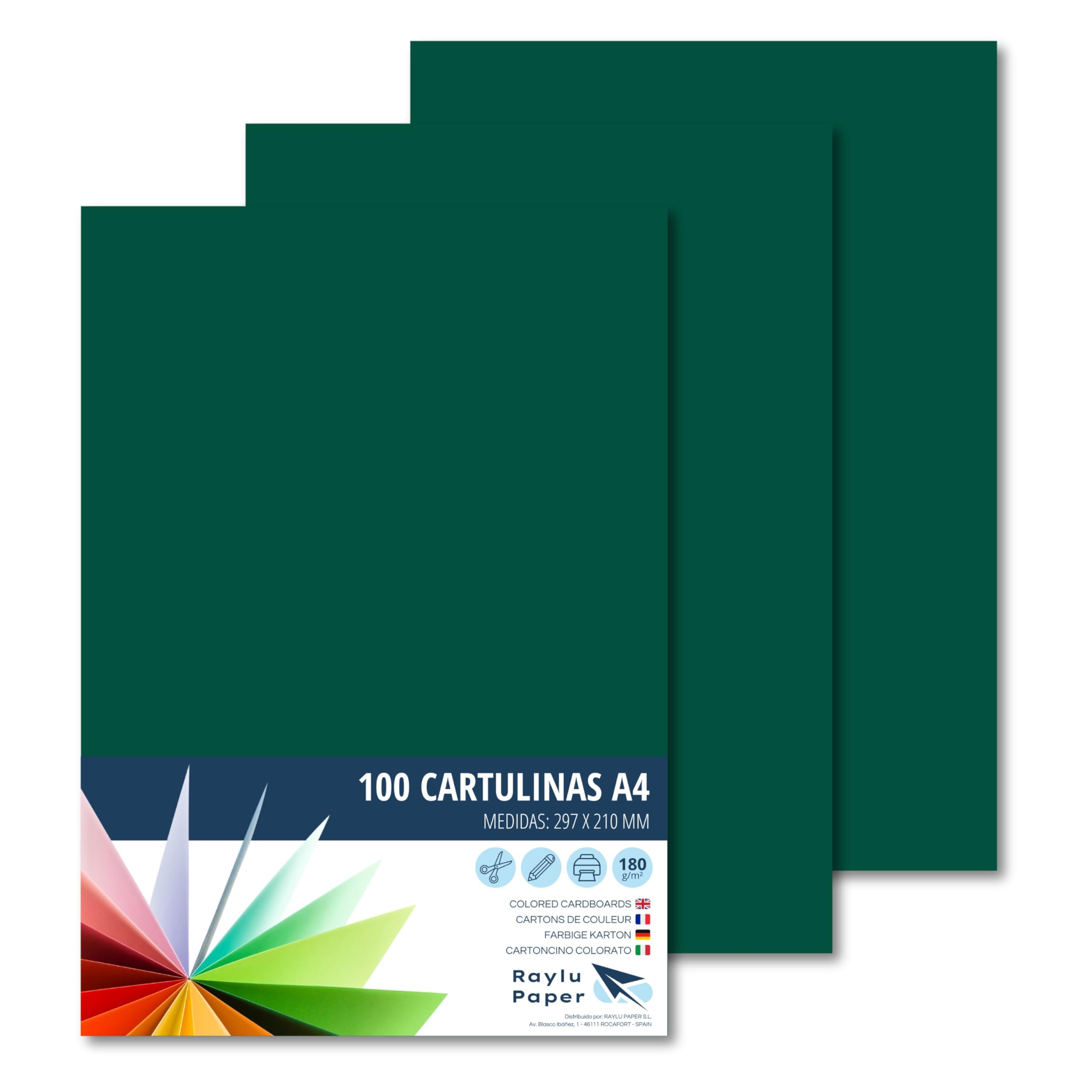 Raylu Paper 100 Sheets Jungle Green A4 180g Paper 210x297mm Ideal for Binding, Office Work, Drawing, School Crafts - Jungle Green