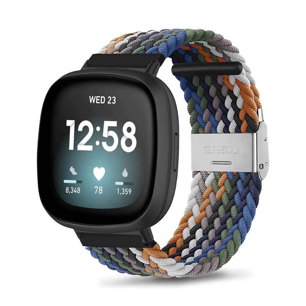 ZoRoll Braided Strap for Fitbit Versa 4/Versa 3/Fitbit Sense 2/Sense, Elastics Nylon Adjustable Sport Replacement Band Compatible with Fitbit Versa 4/Versa 3/Sense 2/Sense - Cowboy colorful — image 1