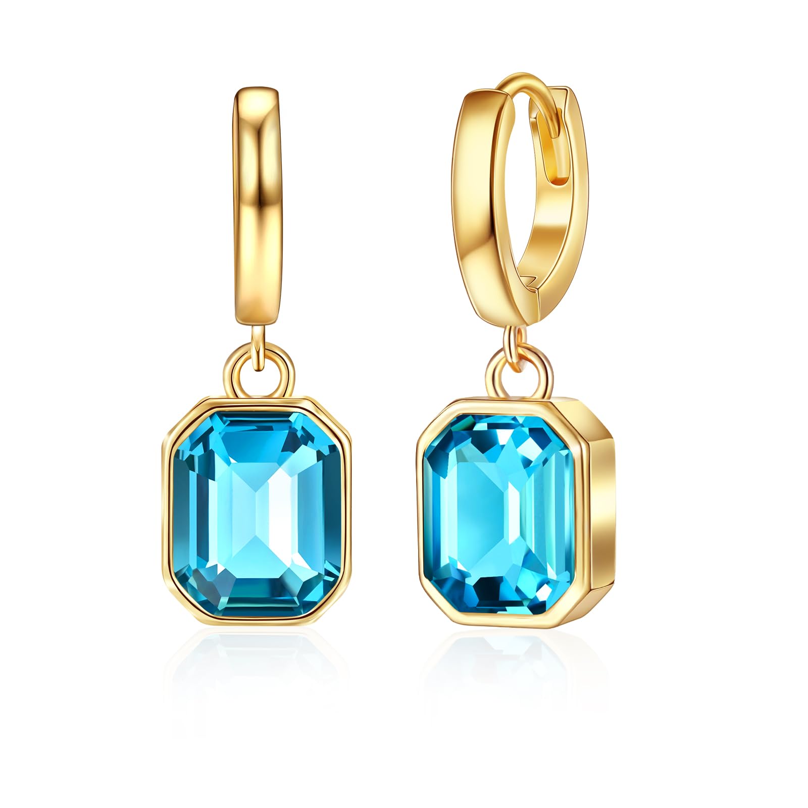 Mesovor Crystal Gold Earrings for Women, 14K Gold Plated Hypoallergenic Huggie Hoop Earrings Jewellery Gifts for Family Mother Sister Wife(Blue)