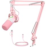 MAONO PD200XS XLR/USB Dynamic Microphone Kit, RGB Gaming Mic with Software | PC Mic with Mute, Gain Knob, Volume Control, Boom Arm for Streaming, Gaming, Podcasting, Voice-Over, Recording, Pink