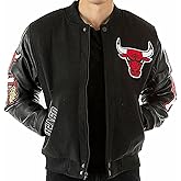 Men’s Chicago Vintage Wool With Faux Leather & Leather Bomber Jacket - Letterman Baseball Varsity Black And Red Bull Jacket