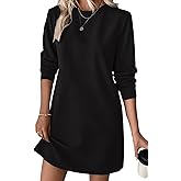 BLENCOT Womens Casual Pullover Sweatshirt Dress Crewneck Long Sleeve Trendy Fall Textured Solid Mini Dresses with Pockets