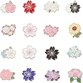 Fashewelry 16pcs Flower Enamel Brooch Pins Set Cherry Blossom Lapel Pins Cute Floral Alloy Badge Pins for DIY Backpacks Clothes Bags Jackets Hat Decoration
