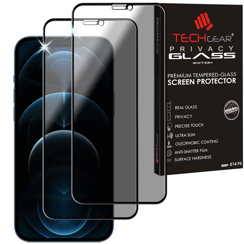 TECHGEAR [2 Pack Anti Spy Screen Protector for iPhone 12 Pro Max - PRIVACY Filter 3D GLASS Edition Genuine Tempered Glass Full Screen Protector Guard Cover Compatible with iPhone 12 Pro Max 6.7"