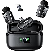 Mini Wireless Lavalier Microphone for iPhone Android Tablets, Lapel Mic with Noise Reduction, 30h Charging Case, AI Voice Changer, Plug & Play Mini Mic for iPhone Vlogging, Video Recording, Podcast