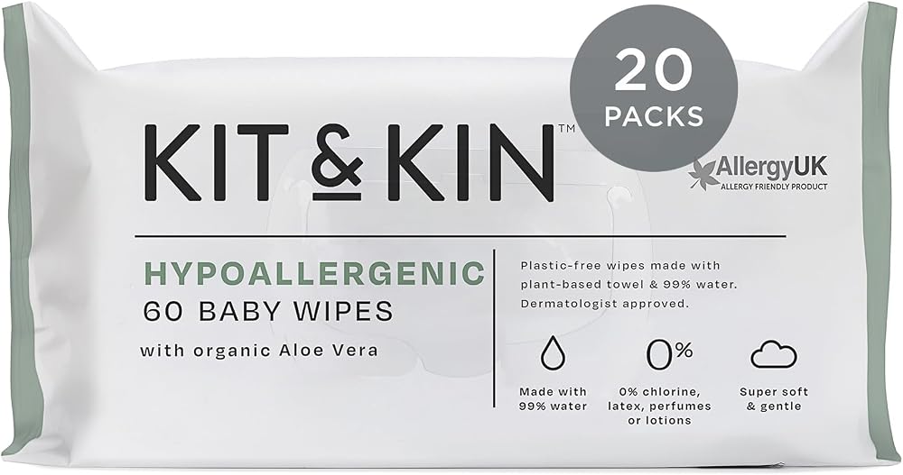 Kit & Kin Premium Baby Wipes 1200 20 Packs 99% Water Hypoallergenic