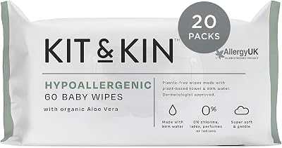 Kit & Kin Premium Baby Wipes 1200 20 Packs 99% Water Hypoallergenic