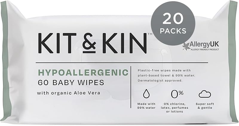 Kit & Kin Premium Baby Wipes 1200 20 Packs 99% Water Hypoallergenic