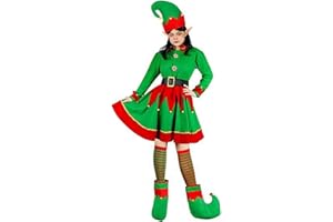 Christmas Elf Costume Set for Women, Warm Cashmere Santa Helper Clown Dresses, Xmas Elf Cosplay Set Holiday Party Outfit Suit