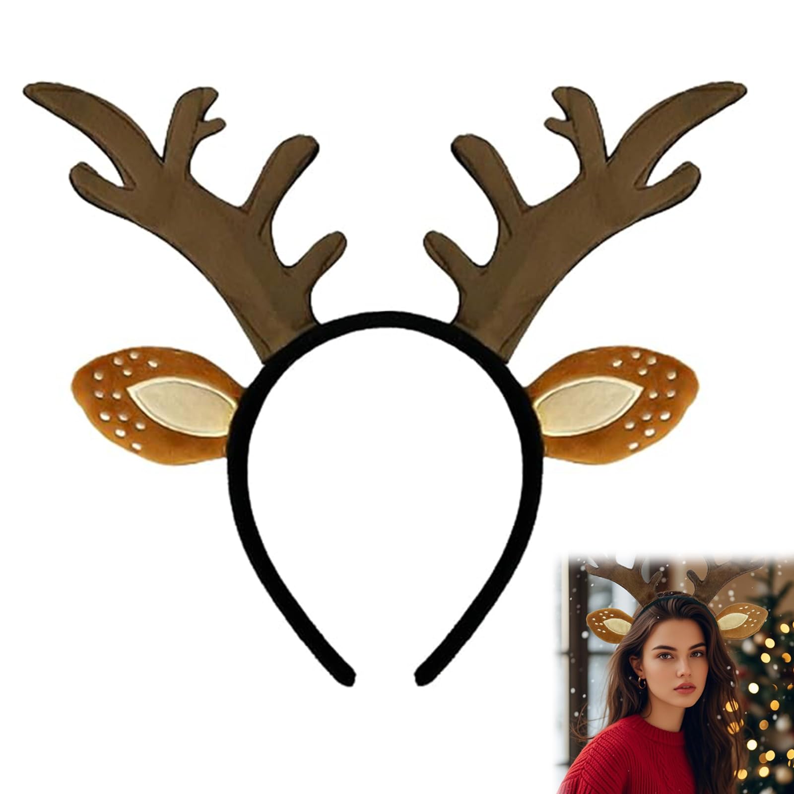 Rakiuty Cute Christmas Deer Antler Headband,Christmas Headbands for Adults,Reindeer Headbands,Reindeer Antlers Headband,Holiday Party Barrettes,Reindeers Xmas Head,for Halloween,Carnival,Xmas Party