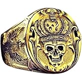 MayiaHey Skull Ring, Cross Crown Skull Ring for Men, Gothic Skull Ring Norse Viking Skull Head Ring Halloween Skull Jewelry, Gold Flying Eagle Ring Hip Hop Skeleton Ring Punk Skull Ring for mens