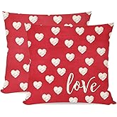 PANDICORN Valentines Pillow Covers 18X18 Set of 2 Heart Love Valentines Day Decor Outdoor Modern Farmhouse Anniversary Valentine Decorations Red Decorative Throw Pillow Cases for Home Sofa Couch