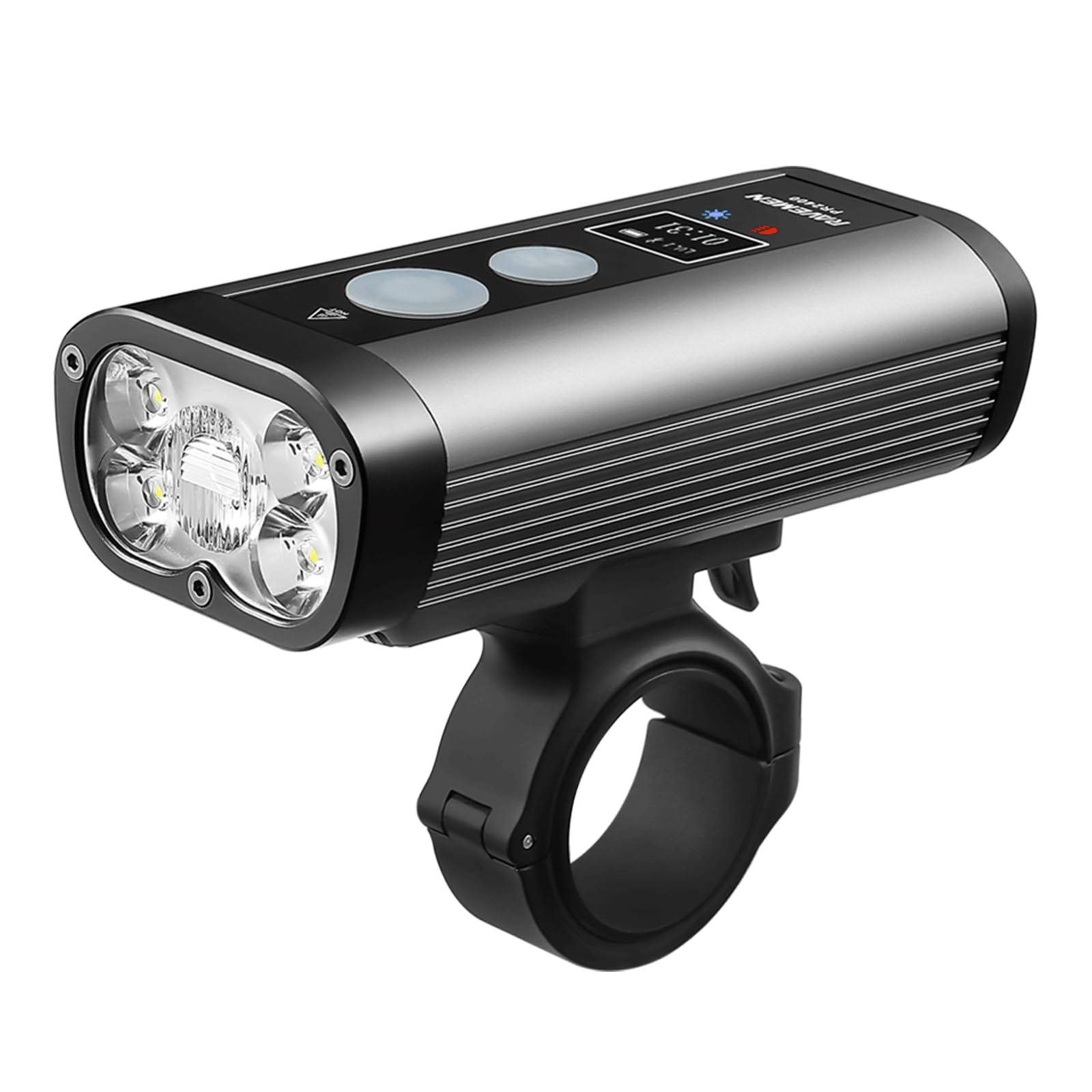 RAVEMEN 2400 Lumens Bike Front Light, PR 2400 Anti-glare flood beam With Wireless remote switch, HiLo beam system OLED runtime display Type-C IPX8 waterproof for road/mountain biking