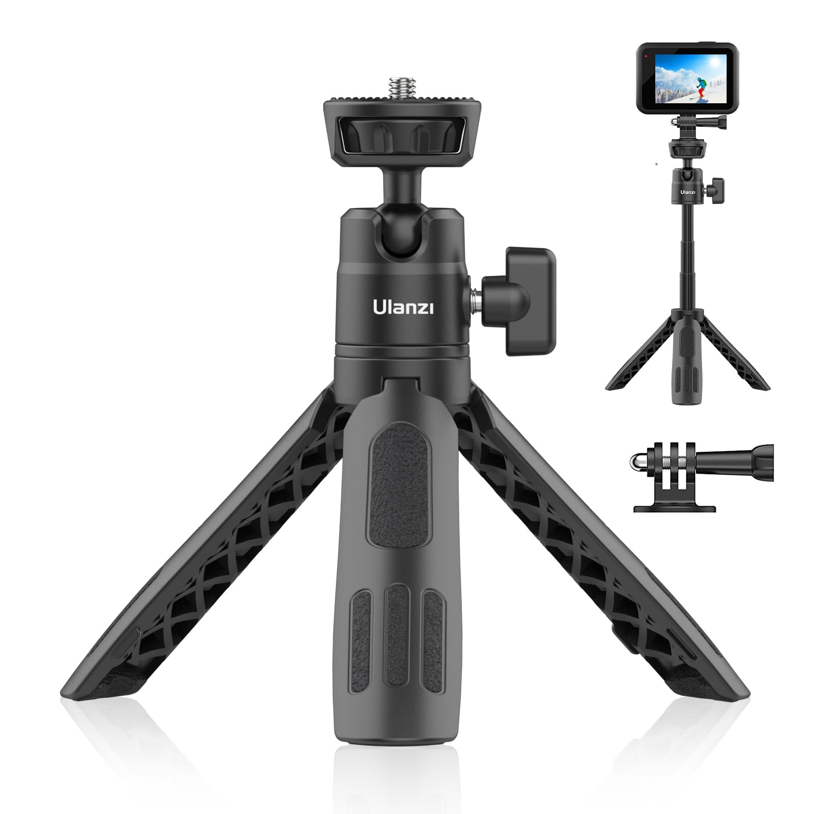 Ulanzi M12 ミニ三脚 カメラ三脚 3段伸縮 自撮り棒 卓上三脚 Gopro用マウント付き 360度回転 自由雲台 1/4ネジ穴 持ち運び便利 vlog ビデオ セルカ棒 折りたたみ GoPro用/Sony用/OsmoPocket用/Canon用/Nikon用/Android/iPhone用/アクションカメラなどに対応 の商品画像