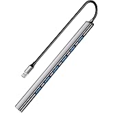 SNLLMZI 7-Port USB 3.0 Hub Aluminium for Laptop PC Mac | 7-port USB hub: 1x USB 3.0 + 6x USB 2.0, high-speed data, Aluminium slim design, Plug and play, For laptop/PC/Mac,No charging