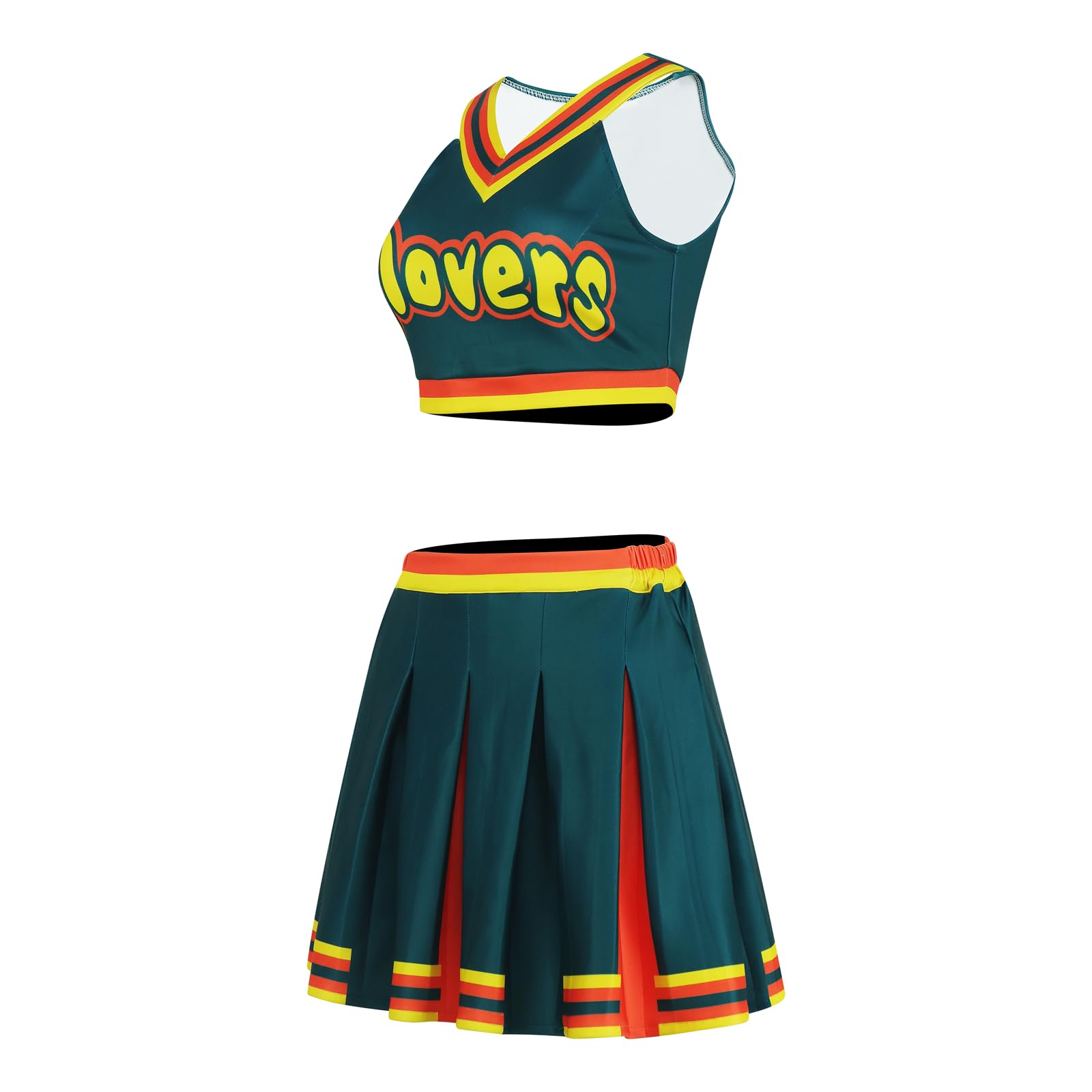 Photo 1 of 2 Piece Women Cheerleader Costume Top Skirt Sets Cosplay Cheer Outfit Halloween Cheerleading Party Dark Green S