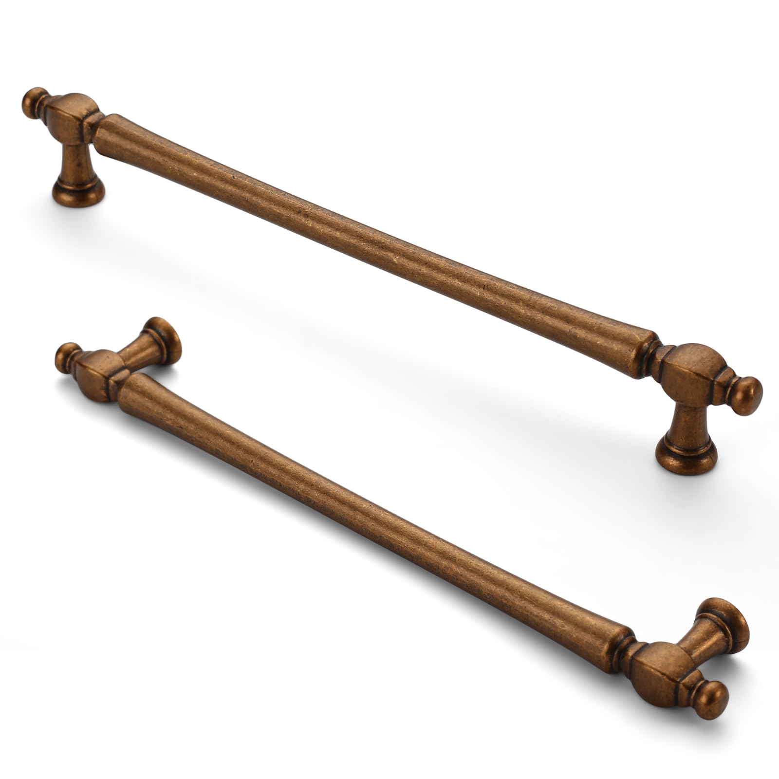 FURNIWARE Pack of 10 Vintage Cabinet Handles, 192mm (7.6 Inch) Hole Center Antique Brass Pulls for Kitchen Doors and Cupboards