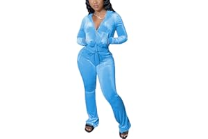 Chatinction Women's 2 Piece Outfit Velour Zip Up Crop Jacket and Bell Bottoms Long Pants with Pockets Tracksuit Set