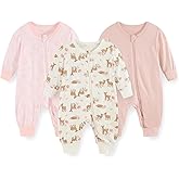 falianni 3 Pack Cartoon Baby Unisex Jumpsuits Comfy Solid Color New born Boy Girl Rompers Long Sleeve Zipper Infant Colthes