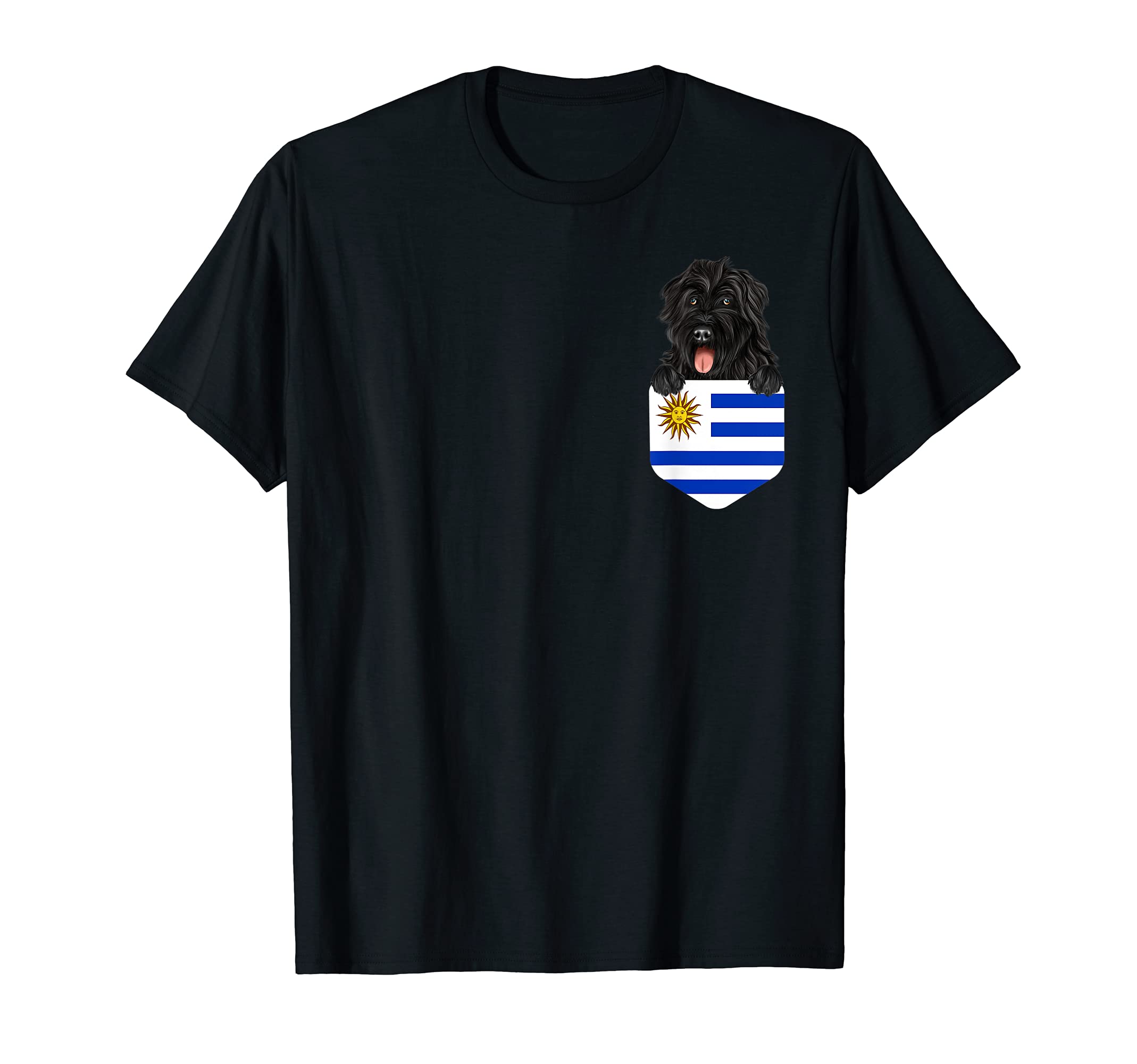 Uruguay Flag Bouvier des Flandres Dog In Pocket T-Shirt