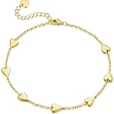 EYUMOI Gold Anklets for Women 14K Gold Ankle Bracelets for Women Anklet for Womens Small Heart-Shaped Pendants Ankle Bracelet for Womens Heart Anklet With Adjustable Size 9.4'' to 11''