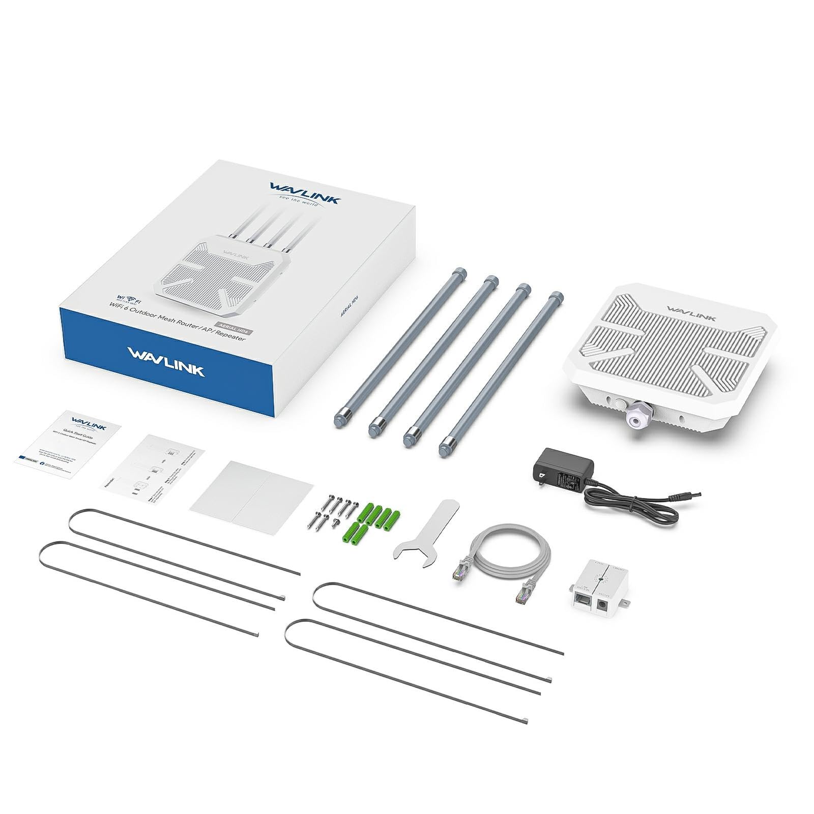 WAVLINK AX1800 Outdoor WiFi Extender Long Range, IP67 Waterproof WiFi 6 Range Extender Dual Band, 4x8dBi Antennas with POE, High Speed Coverage for Farm, Yard, RV, Campsite,Work with Starlink