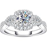 AimiIee Moissanite Engagement Rings 1.4-2.2cttw D Color VVS1 Clarity Round Brilliant Cut 925 Sterling Silver 3 Stones Anniversary Promise Wedding Rings for Women with Certificate