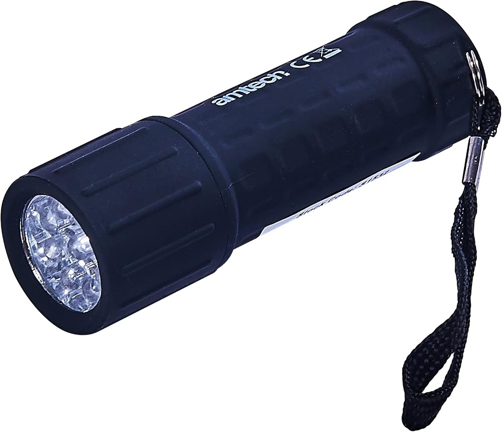 Amtech 9 LED Mini Torch Soft-Touch Grip Wrist Strap Camping Fishing Emergency