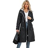 Shuanghao Women Waterproof Lightweight Long Rain Jacket Outdoor Casual Hooded Long Trench Coat