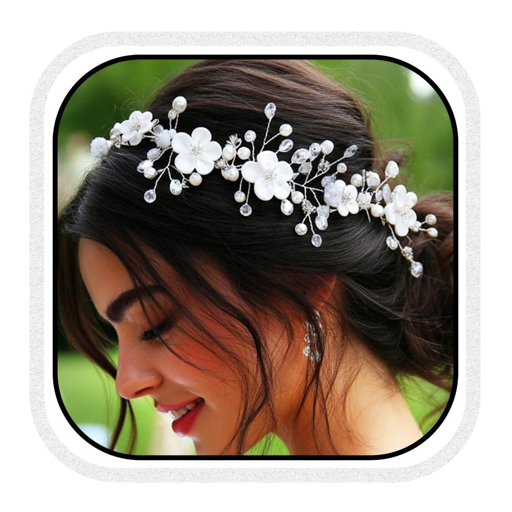 Unicra Bride Wedding Hair Vine Flower Hair Accessories Pearl Bridal Headpiece for Women(Silver)