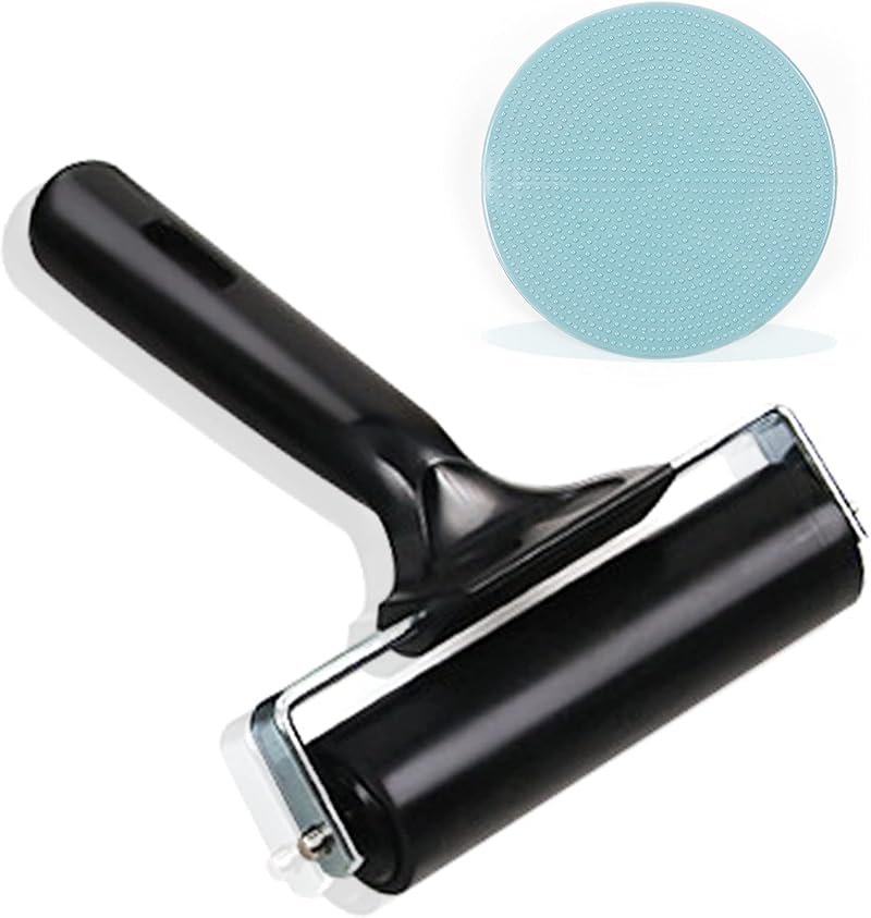 LAMXD 4-Inch Rubber Brayer Roller & Plastic Stamp Pressure Plate