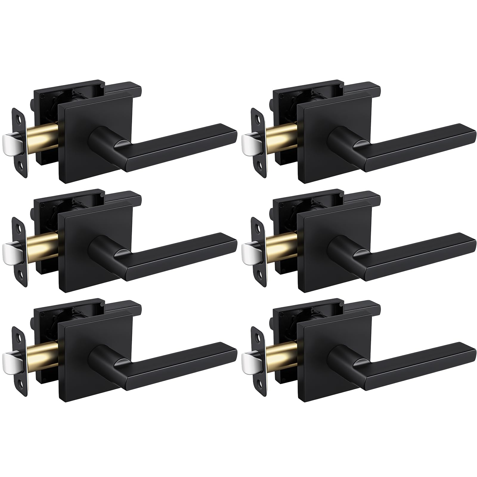 Photo 1 of Goldenwarm Matte Black Passage Door Handles, Zinc Alloy Heavy Duty Black Closet Door Handles, Hall and Closet Lever Door Handle for Hallways (6 Pack)