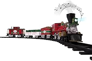 Lionel Battery-Operated North Pole Central Freight Toy Train Set with Bluetooth, Locomotive, Train Cars, & Track with Authentic Train Sounds, Lights, & Water Vapor Smoke Effects for Kids 4+