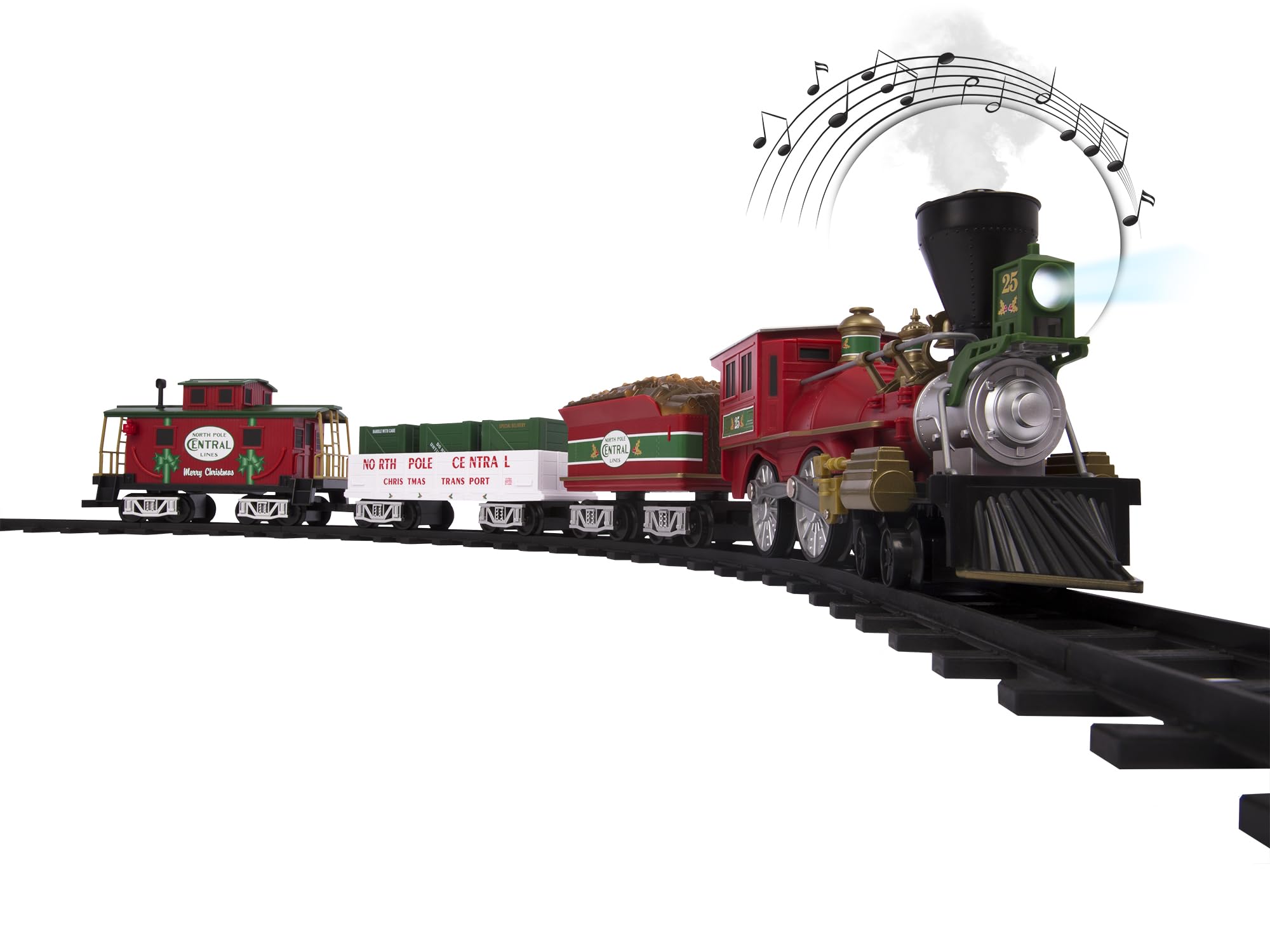 Photo 1 of Lionel Battery-Operated North Pole Central Freight Toy Train Set with Bluetooth, Locomotive, Train Cars, & Track with Authentic Train Sounds, Lights, & Water Vapor Smoke Effects for Kids 4+