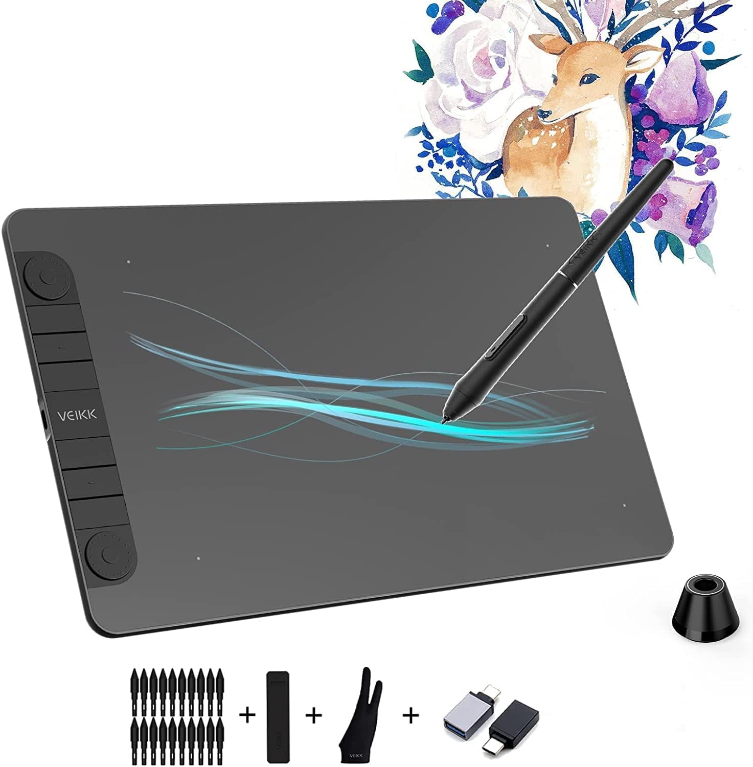 Graphics Drawing Tablet,10x6 inch VEIKK VK1060PRO Drawing Tablet with 2 Scroll Wheels, 6 Express Keys, Battery-Free Stylus with Tilt Function for Windons、Mac OS、Android And Linux