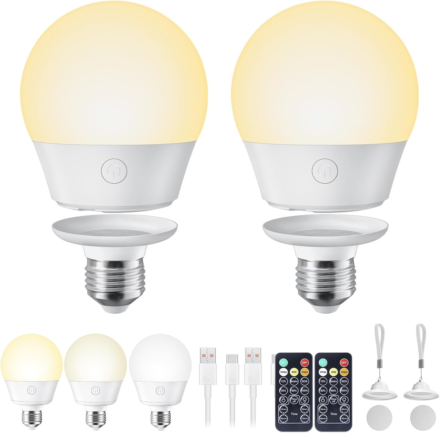 Photo 1 of Brightown E26 Rechargeable Light Bulb with Remote Timer and 3 Color Temperatures, Battery Backup Bulb for Sconces and Lamps, E26 Detachable Charging for Non-Hardwired Fixture, Dimmer, 700LM