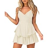 Hocuos Women's Summer V-Neck Spaghetti Strap Waist Tie Ruffle Mini Dresses | Sexy,Sleeveless,Backless,Casual,Fit and Flare,A Line,Short Swing Skater Beach Sundress,Party Dress
