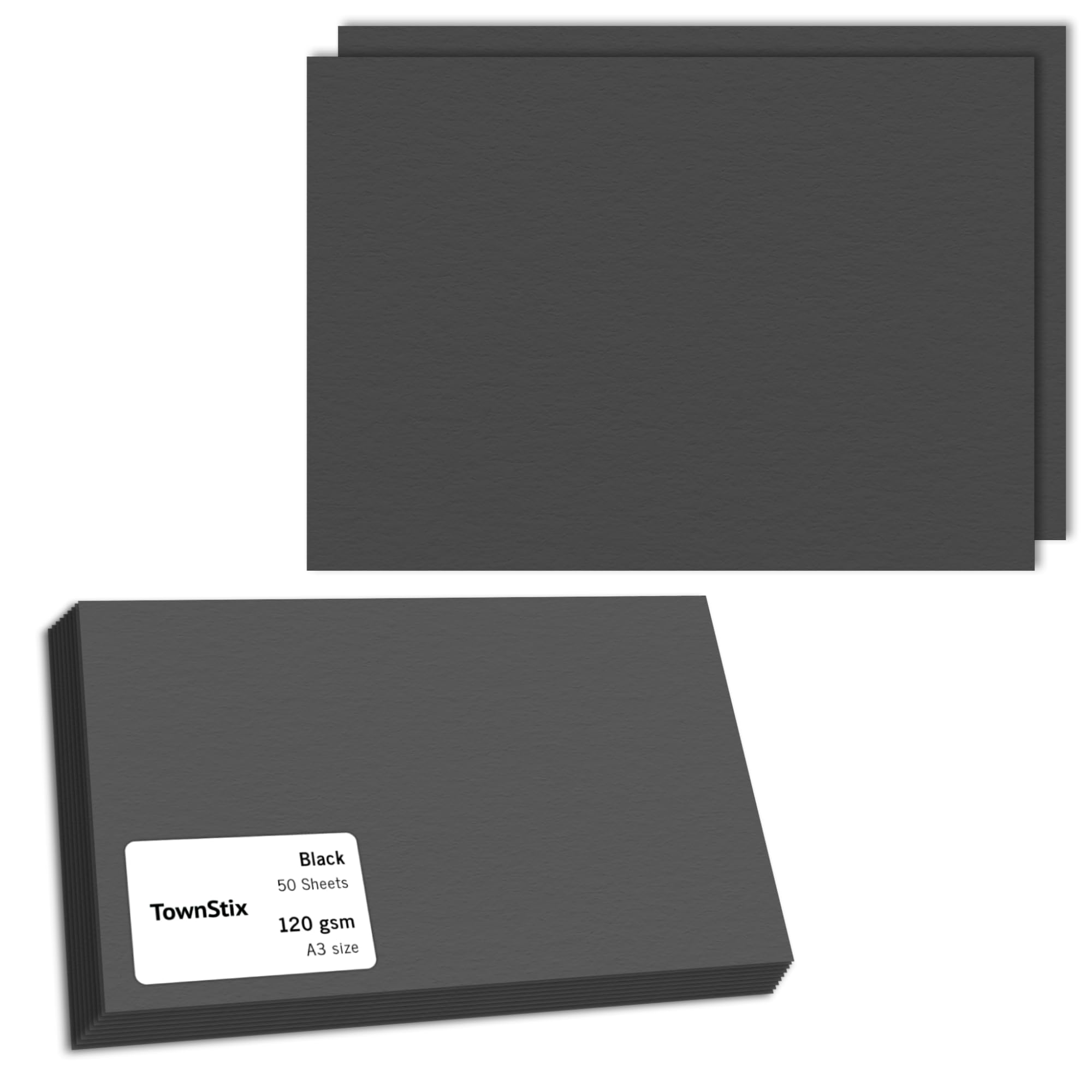 50 Sheets, 120gsm - A3 Black Paper Card for Art and Crafts