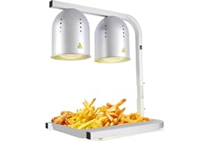 VORIGY Heat Lamp for Food, with Two 250W Bulbs for Fast and Even Heating, Food Heat Lamp with Adjustable Height Stand, Commercial Food Warmer Lamp for Home, Fast Food Restaurant, Buffet, Bakery Silver