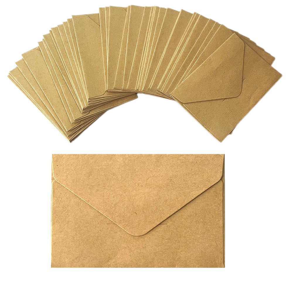 XINGSUI 80 Pcs 14.13 * 2.75 Inches Mini Kraft Envelopes,Small Coloured Envelope, Minimalist Flap Gift Envelopes, for Greeting Cards,Invitations,Gifts,Small Letters(Brown