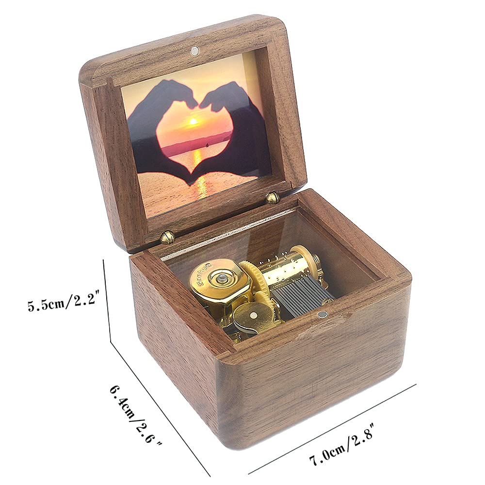 Sinzyo Natural Wooden Music Box with Customizable Photos Wind Up Musical Box Gifts for Christmas,Birthday and Valentine's Day(Character Walnut, Tone:La Vie en Rose)