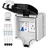CHENGPI Outdoor Power Outlet Box with 16A Leakage Protection - IP66 Waterproof Outside Plug Socket with Outdoor Outlet Cover - Exterior Wall Electrical Outlet for Garden Swimming Pool